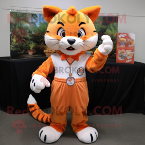 Orange Bobcat mascot costume character dressed with a Culottes and Coin purses