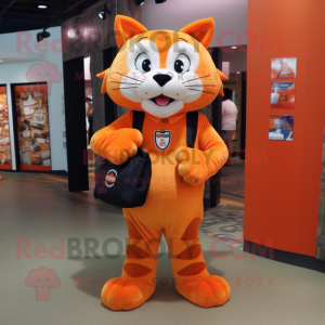 Orange Bobcat mascot costume character dressed with a Culottes and Coin purses