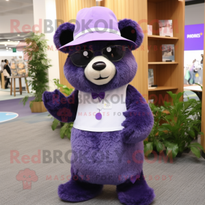 Lavender Spectacled Bear mascot costume character dressed with a A-Line Dress and Beanies