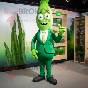 Green Asparagus mascot costume character dressed with a Suit Pants and Cufflinks