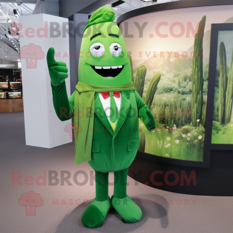 Green Asparagus mascot costume character dressed with a Suit Pants and Cufflinks