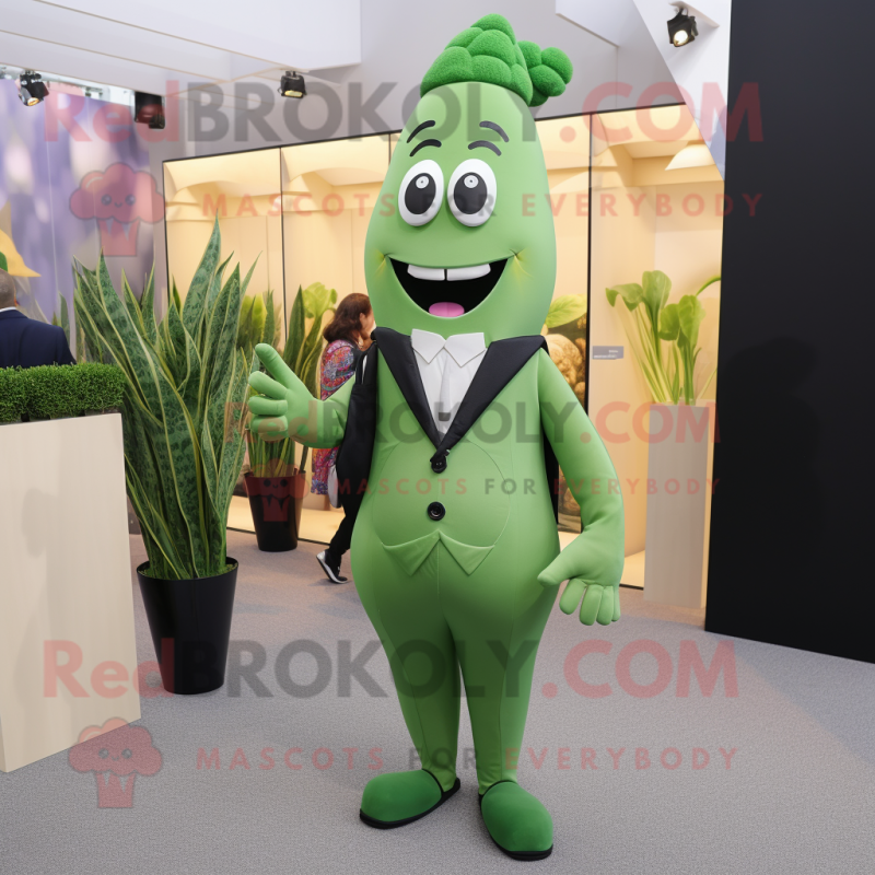 Green Asparagus mascot costume character dressed with a Suit Pants and Cufflinks