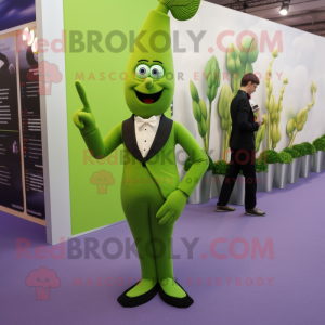 Green Asparagus mascot costume character dressed with a Suit Pants and Cufflinks