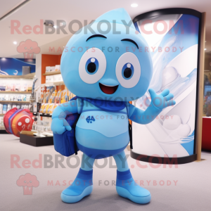 Sky Blue Hourglass mascot costume character dressed with a One-Piece Swimsuit and Backpacks
