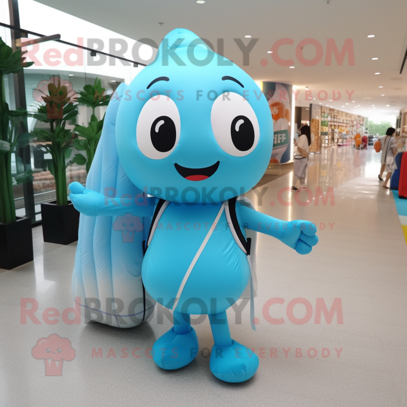 Sky Blue Hourglass mascot costume character dressed with a One-Piece Swimsuit and Backpacks