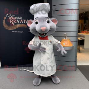 Silver Ratatouille mascot costume character dressed with a Pencil Skirt and Beanies