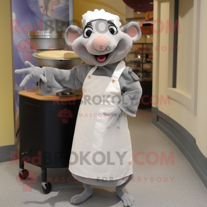 Silver Ratatouille mascot costume character dressed with a Pencil Skirt and Beanies Silver Ratatouille mascot costume character dressed with a Pencil Skirt and Beanies