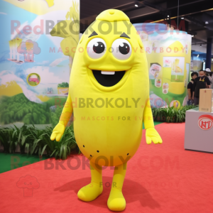 Lemon Yellow Cod mascot costume character dressed with a Tank Top and Foot pads