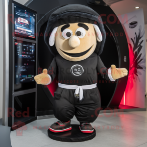Black Gyro mascot costume character dressed with a Joggers and Headbands