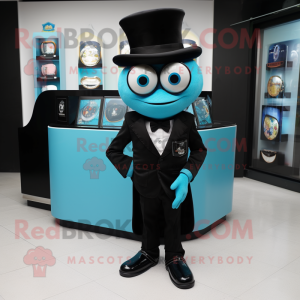 Cyan Cyclops mascot costume character dressed with a Tuxedo and Wallets