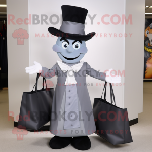 Gray Ring Master mascot costume character dressed with a A-Line Skirt and Tote bags