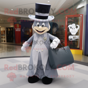 Gray Ring Master mascot costume character dressed with a A-Line Skirt and Tote bags