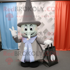 Gray Ring Master mascot costume character dressed with a A-Line Skirt and Tote bags