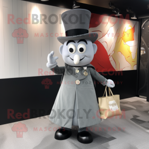 Gray Ring Master mascot costume character dressed with a A-Line Skirt and Tote bags