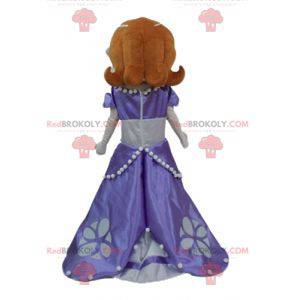 Mascote linda princesa ruiva com vestido roxo - Redbrokoly.com