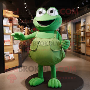 Green Frog mascot costume character dressed with a Pleated Skirt and Wallets