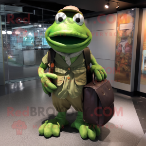 Green Frog mascot costume character dressed with a Pleated Skirt and Wallets