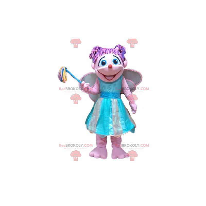 Mascot pretty pink and blue fairy very colorful and smiling -