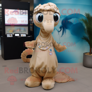 Tan Sea Horse mascot costume character dressed with a Dress and Beanies