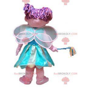 Mascot pretty pink and blue fairy very colorful and smiling -