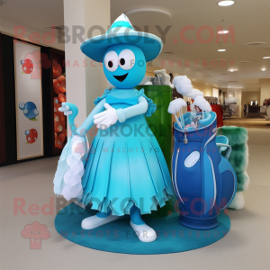 Cyan Golf Bag maskot drakt...