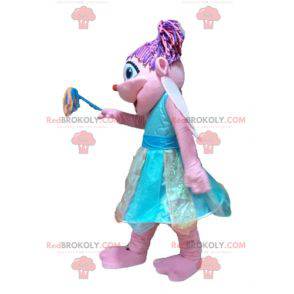 Maskottchen hübsche rosa und blaue Fee sehr bunt und lächelnd -