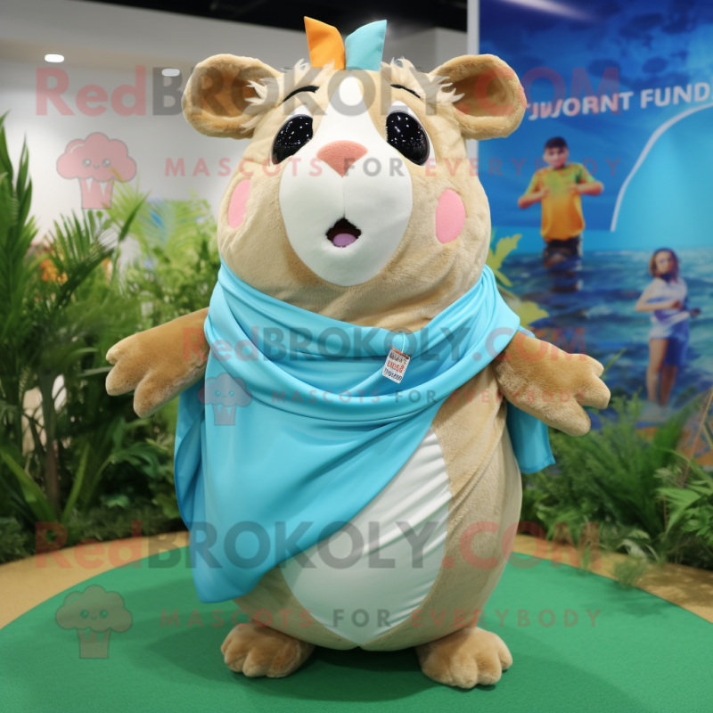 Tan Hamster mascot costume character dressed with a Swimwear and Scarves