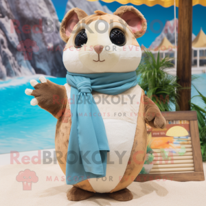 Tan Hamster mascot costume character dressed with a Swimwear and Scarves