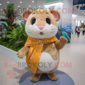Tan Hamster mascot costume character dressed with a Swimwear and Scarves