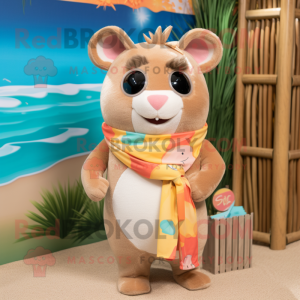 Tan Hamster mascot costume character dressed with a Swimwear and Scarves