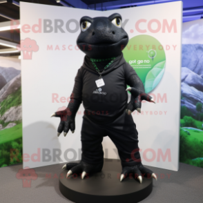 Black Frog mascot costume character dressed with a Polo Tee and Bracelets