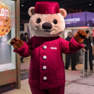 Maroon Dim Sum mascot costume character dressed with a Button-Up Shirt and Cufflinks