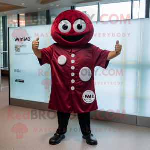 Maroon Dim Sum mascot costume character dressed with a Button-Up Shirt and Cufflinks