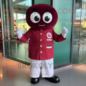 Maroon Dim Sum mascot costume character dressed with a Button-Up Shirt and Cufflinks