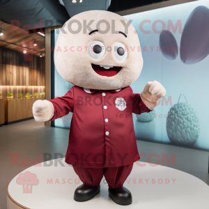 Maroon Dim Sum mascot costume character dressed with a Button-Up Shirt and Cufflinks