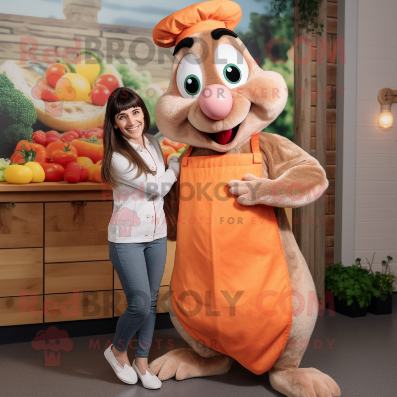 Peach Ratatouille mascot costume character dressed with a Jumpsuit and Watches Peach Ratatouille mascot costume character dressed with a Jumpsuit and Watches