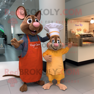 Peach Ratatouille mascot costume character dressed with a Jumpsuit and Watches