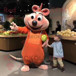 Peach Ratatouille mascot costume character dressed with a Jumpsuit and Watches