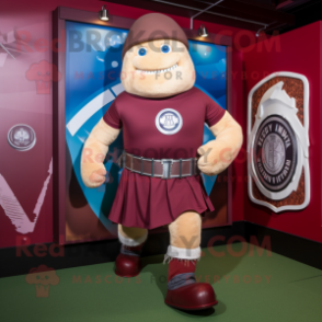 Maroon Celtic Shield mascot costume character dressed with a Running Shorts and Mittens