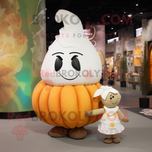 White Pumpkin mascot costume character dressed with a Wrap Skirt and Watches