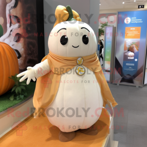 White Pumpkin mascot costume character dressed with a Wrap Skirt and Watches