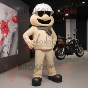 Beige Pepper mascot costume character dressed with a Biker Jacket and Shoe clips