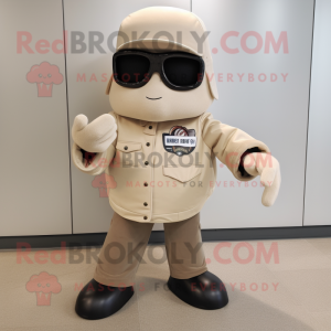 Beige Pepper mascot costume character dressed with a Biker Jacket and Shoe clips