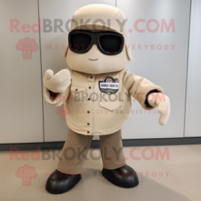 Beige Pepper mascot costume character dressed with a Biker Jacket and Shoe clips