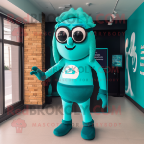 Turquoise Guinness mascot costume character dressed with a One-Piece Swimsuit and Belts