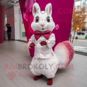 Magenta Squirrel mascot costume character dressed with a Wedding Dress and Bow ties