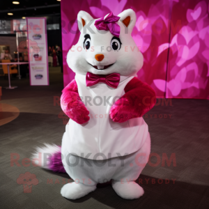 Magenta Squirrel mascot costume character dressed with a Wedding Dress and Bow ties