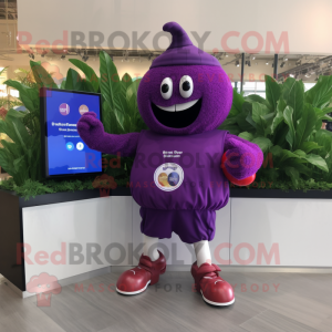 Purple Beet mascot costume character dressed with a Shorts and Digital watches