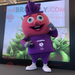 Purple Beet mascot costume character dressed with a Shorts and Digital watches