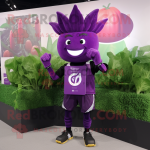 Purple Beet mascot costume character dressed with a Shorts and Digital watches